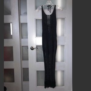 Long black crochet dress with fringe at bottom
